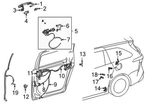 2022 Toyota Sienna Lock & Hardware Handle, Inside Diagram for 69080-08120-B1