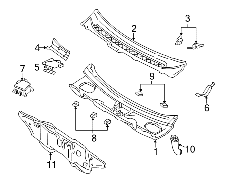 2007 Ford Five Hundred Cowl Dash Panel Diagram for 5F9Z-7401610-AA