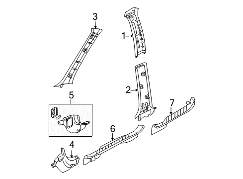 2004 Ford Escape Interior Trim - Pillars, Rocker & Floor Weatherstrip Pillar Trim Diagram for 1L8Z-7803599-AAA