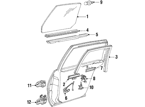 1988 Buick Skylark Rear Door - Glass & Hardware W/Strip Asm Rear Door Complete Diagram for 20676735