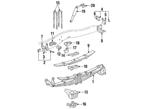 1997 Ford F-350 Rear Suspension Components, Stabilizer Bar Shock Diagram for 5U2Z-18V125-AYA