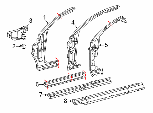 2021 Toyota Tacoma Hinge Pillar, Rocker Rocker Reinforcement Diagram for 61403-04900