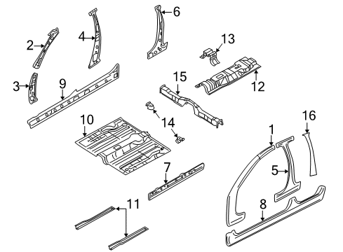 2003 Kia Rio Center Pillar, Hinge Pillar, Rocker, Exterior Trim, Floor & Rails Panel Assembly-FFLOOR Diagram for 0K32A53601