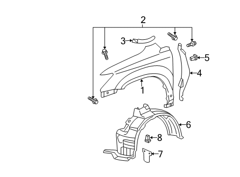 2006 Lexus RX400h Fender & Components Shield Sub-Assembly, Fender Diagram for 53806-48041