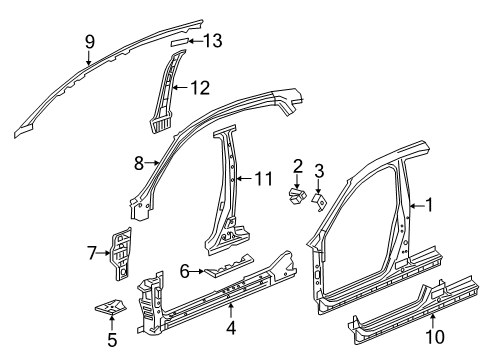 2017 Honda Civic Aperture Panel, Center Pillar, Hinge Pillar, Rocker Pillar, R. FR. (Lower) (Inner) Diagram for 64131-TGH-305ZZ