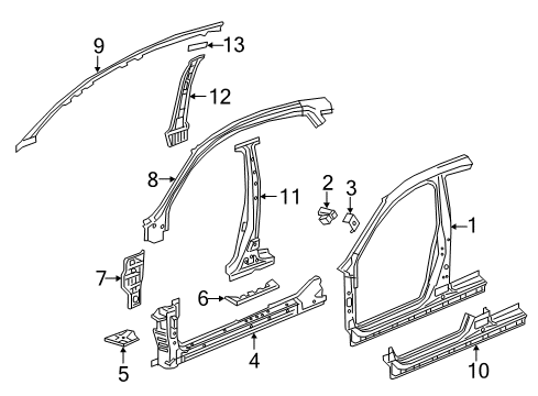 2017 Honda Civic Aperture Panel, Center Pillar, Hinge Pillar, Rocker Pillar, R. Center (Inner) Diagram for 64221-TGG-305ZZ