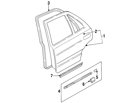 1995 Kia Sephia Rear Door Pro, RH Diagram for 0K20750683V2