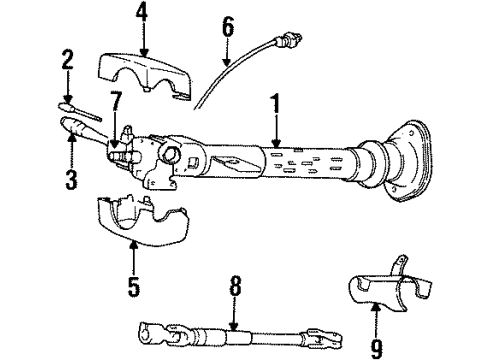 1993 Jeep Grand Cherokee Steering Column & Wheel, Steering Gear & Linkage, Shaft & Internal Components, Shroud, Switches & Levers Part Diagram for 4882372