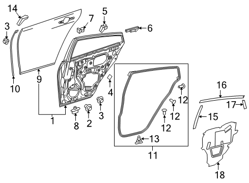 2017 Toyota Prius Rear Door Outer Panel Diagram for 67113-47050