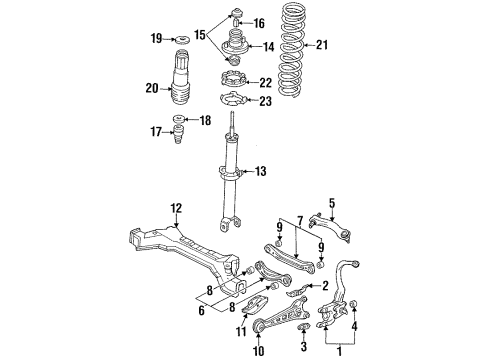 1992 Honda Accord Rear Suspension Components, Lower Control Arm, Upper Control Arm, Stabilizer Bar Bracket, L. RR. Trailing Arm Diagram for 52678-SM4-A00