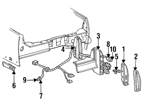 1993 Cadillac Fleetwood Tail Lamps, Backup Lamps, License Lamps Plate Asm-Tail Lamp Mount Diagram for 10233926