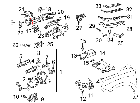 2010 Lexus RX450h Structural Components & Rails Bracket Sub-Assembly, Body Diagram for 57022-0E011