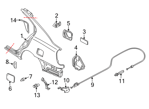 2002 Nissan Altima Quarter Panel & Components, Exterior Trim Cable Assy-Gas Filler Opener Diagram for 78822-8J000