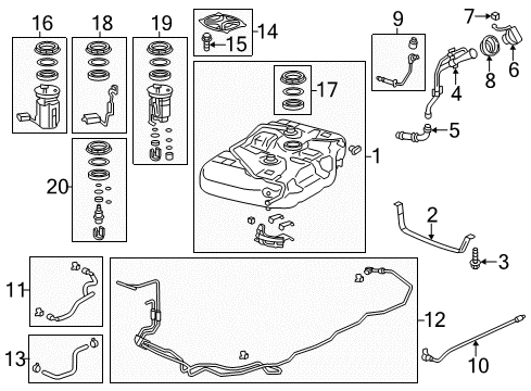 2012 Honda Odyssey Senders Band, Front Fuel Tank Mounting Diagram for 17521-TK8-A00