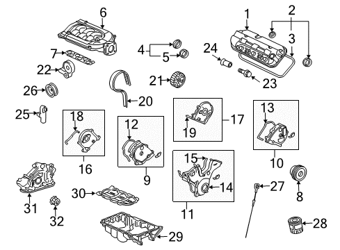 2011 Honda Ridgeline Engine Parts, Mounts, Cylinder Head & Valves, Camshaft & Timing, Oil Pan, Oil Pump, Crankshaft & Bearings, Pistons, Rings & Bearings, Variable Valve Timing Gasket Set, RR. Head Cover Diagram for 12050-R70-A00