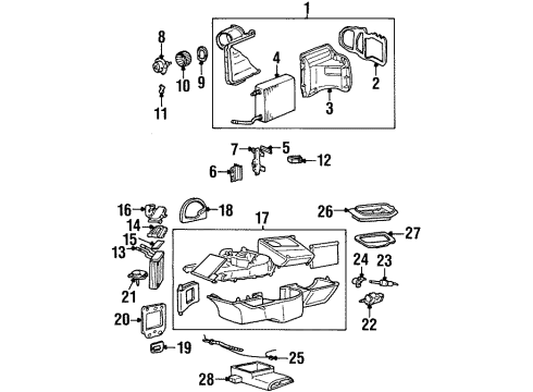 2001 Lincoln Town Car A/C Evaporator & Heater Components Heater Core Diagram for H2MZ-18476-H