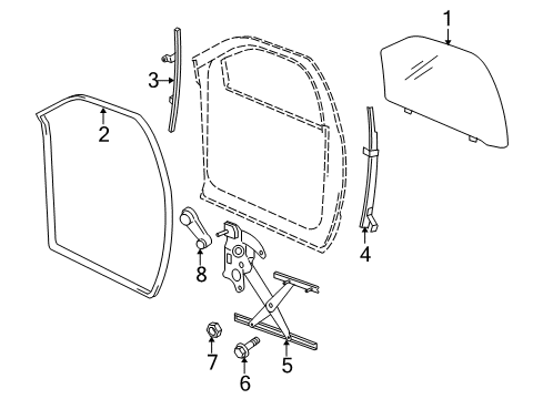 2008 Dodge Ram 1500 Door - Glass & Hardware Channel-Front Door Glass Lower Diagram for 55276444AD