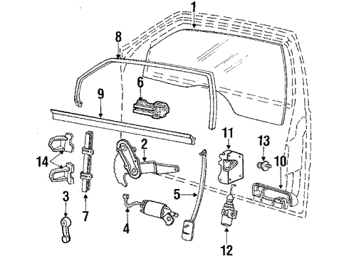 1984 Ford Tempo Front Door - Glass & Hardware Glass Diagram for E43Z-6621410-B