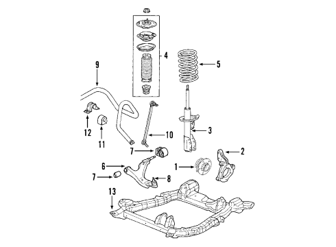 2004 Saturn Vue Front Suspension Components, Lower Control Arm, Stabilizer Bar Front Suspension Strut Kit Diagram for 22698913