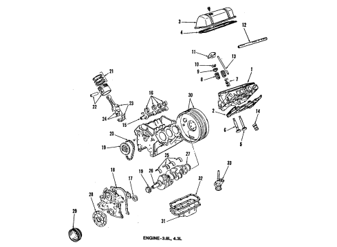 1984 Chevrolet El Camino Engine Parts, Mounts, Cylinder Head & Valves, Camshaft & Timing, Oil Pan, Oil Pump, Crankshaft & Bearings, Pistons, Rings & Bearings Ring Kit, Piston Diagram for 22523733