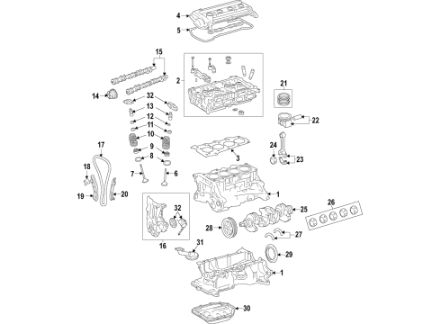 2017 Hyundai Elantra Engine Parts, Mounts, Cylinder Head & Valves, Camshaft & Timing, Oil Pan, Oil Pump, Crankshaft & Bearings, Pistons, Rings & Bearings, Variable Valve Timing Bearing Pair Set-Crank Shaft Center Diagram for 21030-04001