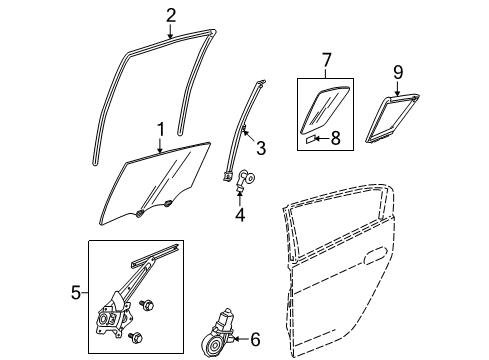 2010 Honda Insight Front Door Regulator Assembly, Right Rear Door Diagram for 72711-TM8-003