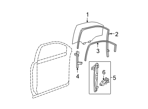 2016 GMC Acadia Front Door - Glass & Hardware Door Glass Diagram for 15124001