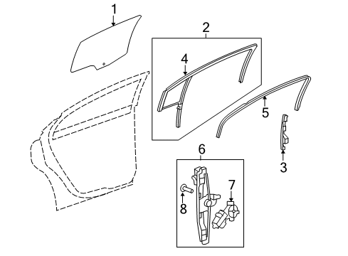 2009 Saturn Aura Rear Door - Glass & Hardware Retainer, Rear Side Door Window Channel Lower Front Diagram for 15923658