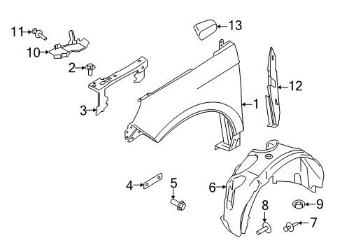 2022 Ford Edge Fender & Components Mount Bracket Diagram for F2GZ-16C078-A