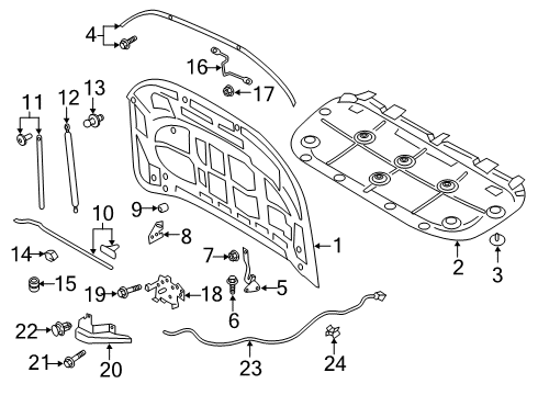 2021 Ford Ranger Hood & Components Lift Cylinder Diagram for KB3Z-16C826-B