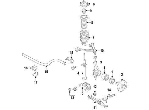 2004 Lexus IS300 Front Suspension Components, Lower Control Arm, Upper Control Arm, Ride Control, Stabilizer Bar Front Axle Hub Left Bearing Diagram for 90363-32035