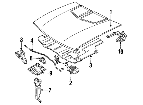 1993 Chevrolet Cavalier Hood & Components Rod Asm-Hood Hold Open Diagram for 22597961