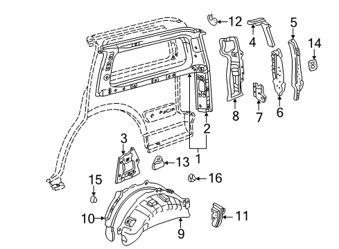 Diagram for 1998 Toyota Land Cruiser Inner Structure - Quarter Panel 
