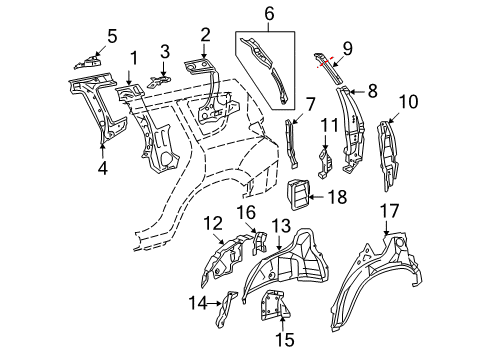 Diagram for 2009 Toyota RAV4 Inner Structure - Quarter Panel 