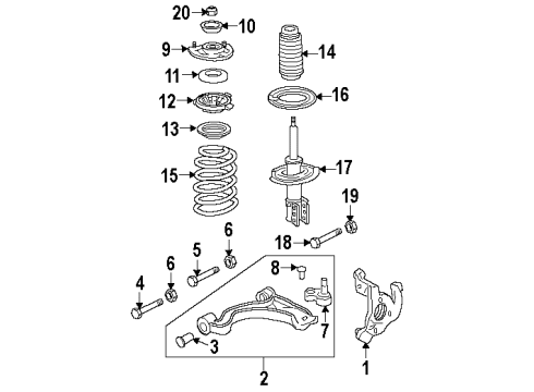 2003 Oldsmobile Aurora Front Suspension Components, Lower Control Arm, Stabilizer Bar Knuckle Steering Diagram for 19303856