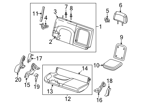 2009 Nissan Frontier Rear Seat Components Rear Seat Armrest Assembly Diagram for 88700-EA260