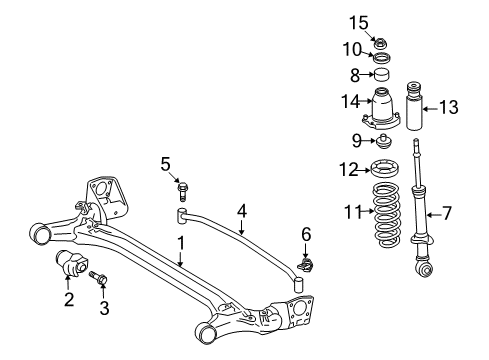 2010 Pontiac Vibe Rear Suspension Components, Lower Control Arm, Upper Control Arm, Stabilizer Bar Dampener, Rear Axle Vibration Diagram for 19184428