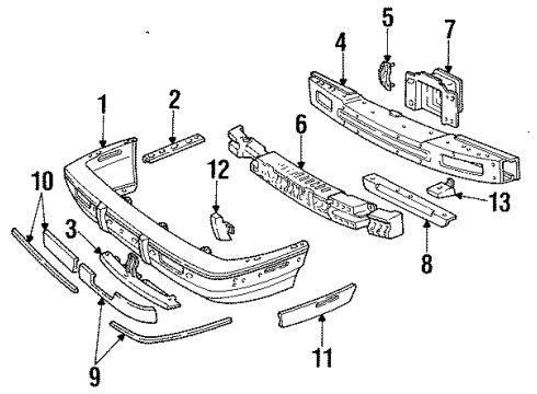 1994 Buick Regal Front Bumper Bumper Cover Retainer Diagram for 1619321