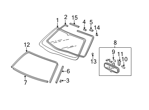 2001 Acura TL Windshield Glass, Reveal Moldings Fastener, Windshield Diagram for 91577-S84-A01