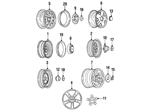1993 GMC Jimmy Wheels, Covers & Trim HUB CAP ASSEMBLY *Transparent Diagram for 15623882