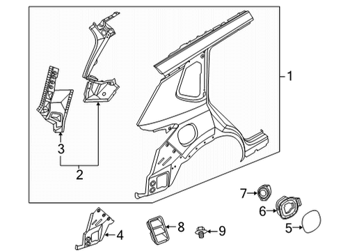 2021 Nissan Rogue Quarter Panel & Components Base Assy-Fuel Filler Diagram for 78121-6RA0A