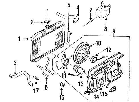 1986 Nissan Maxima Radiator & Components, Cooling Fan Motor FAN/SHROUD Diagram for 21480-16E02