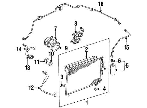 1996 Isuzu Rodeo A/C Condenser, Compressor & Lines Fan, Motor Diagram for 8-94130-009-0