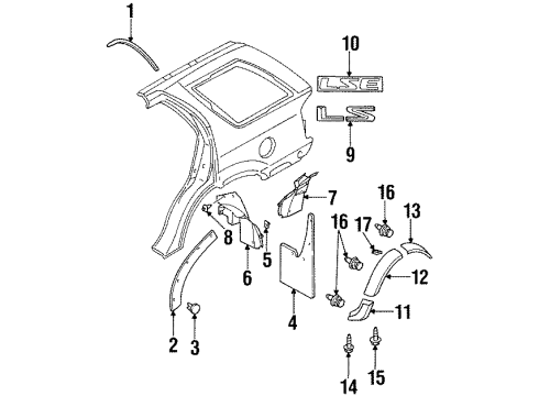 2001 Isuzu Rodeo Exterior Trim - Quarter Panel Clip, Wheel Arch Molding (Over Fender) Diagram for 8-97223-172-0