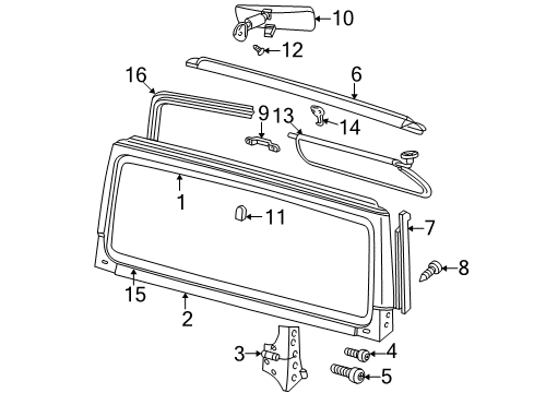 2001 Jeep Wrangler Windshield Glass Inside Rear View Mirror Diagram for 55156172AA