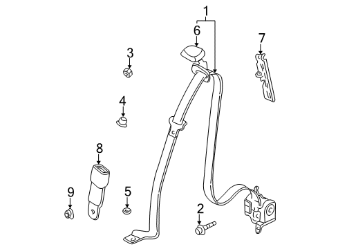 2001 Pontiac Aztek Front Seat Belts Belt & Retractor Nut Diagram for 11517106