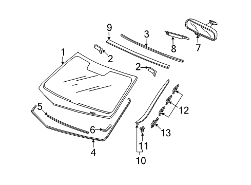 2012 Acura TSX Windshield Glass, Reveal Moldings Cover, Rearview Mirror Harness Diagram for 76410-SDA-003