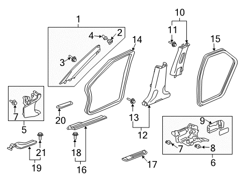 2004 Acura TL Interior Trim - Pillars, Rocker & Floor Lining Assembly, Driver Side Cowl Side (Graphite Black) Diagram for 83161-SEP-A02ZA