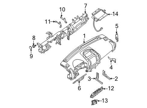 2011 Nissan Titan Cluster & Switches, Instrument Panel Carrier-Switch Assembly Diagram for 25412-9FD0A