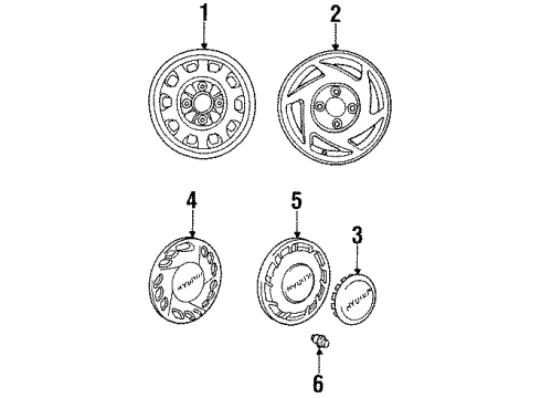 1992 Hyundai Scoupe Wheels Steel Wheel Hub Cap Assembly Diagram for 52960-23320